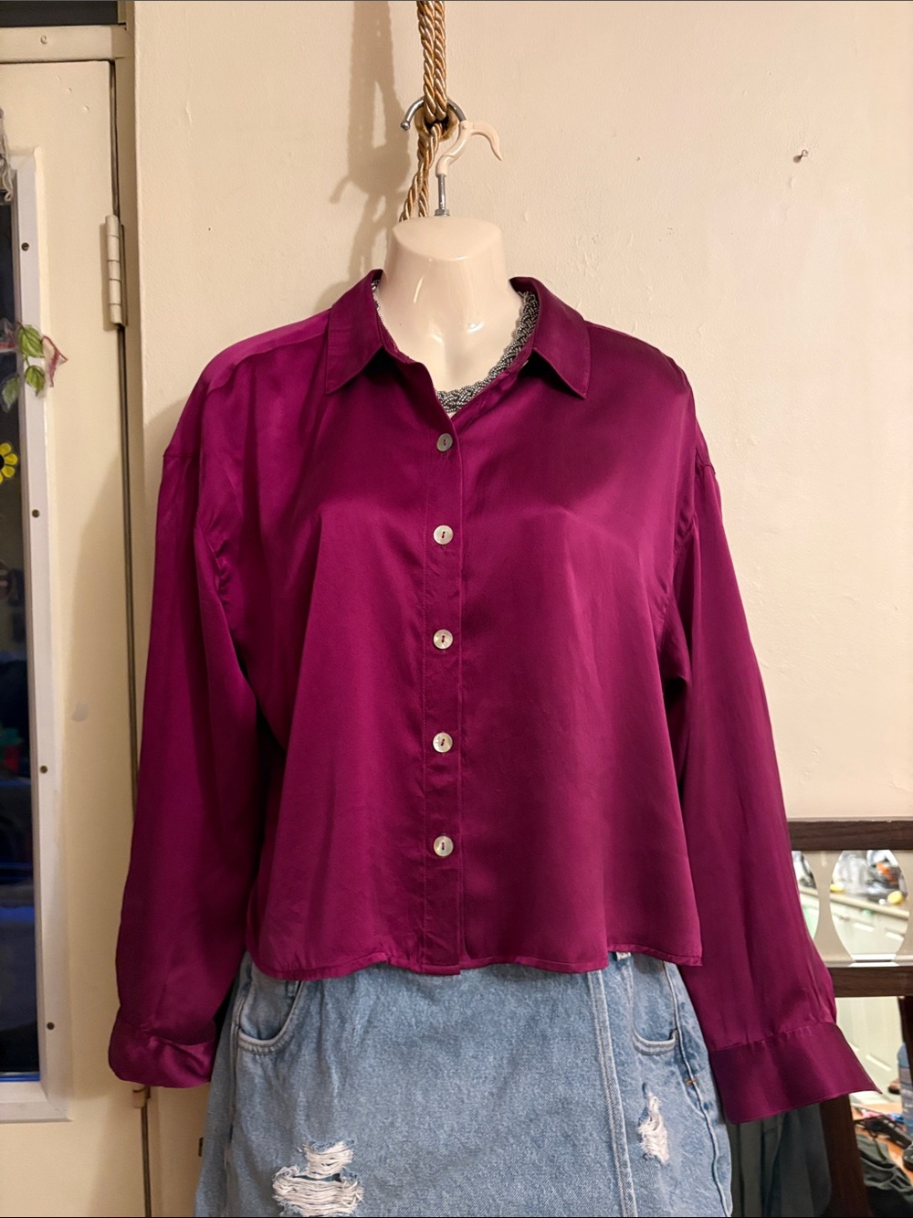 Joie Rich Fuchsia Satin Button-Down Shirt. 100. Silk
